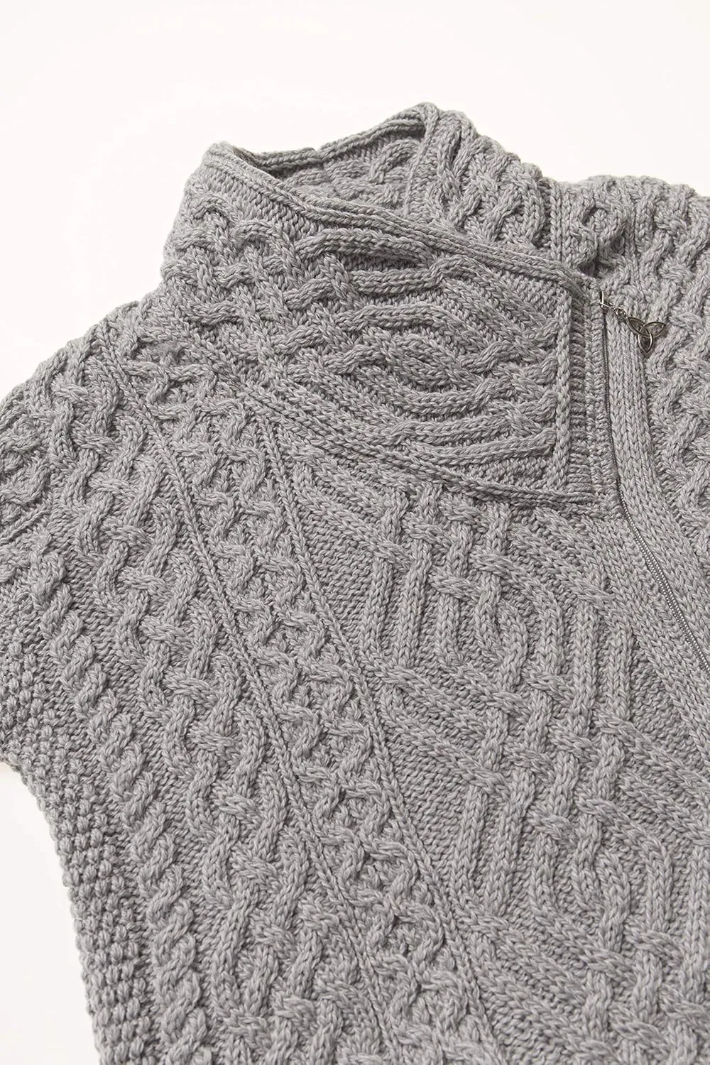 Aran Crafts Women's Irish Soft Cable Knitted Side Zip Coat (100% Merino Wool)