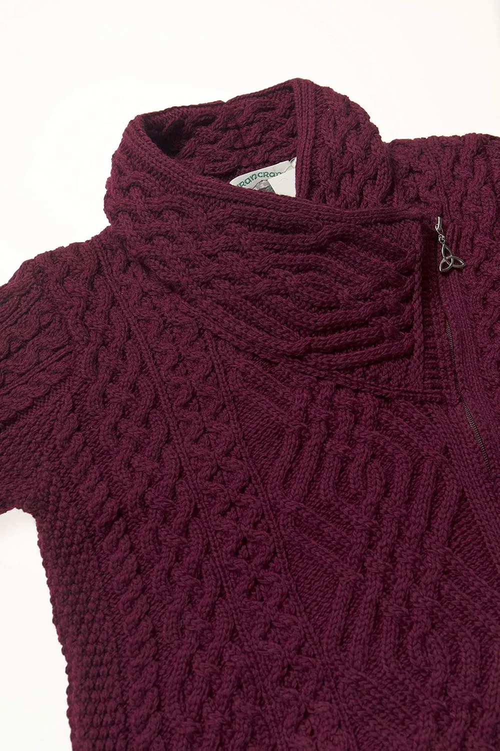 Aran Crafts Women's Irish Soft Cable Knitted Side Zip Coat (100% Merino Wool)