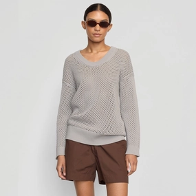 Ribbed cuff Layered Comfort Archana Open Knit U-Neck Sweater