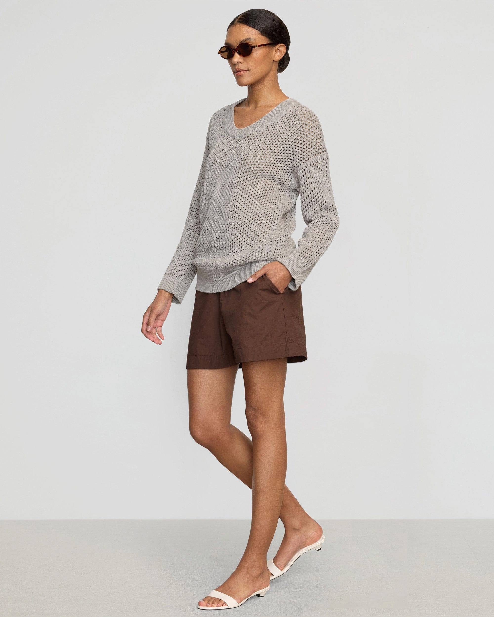 Chilly Day Outfit Archana Open Knit U-Neck Sweater