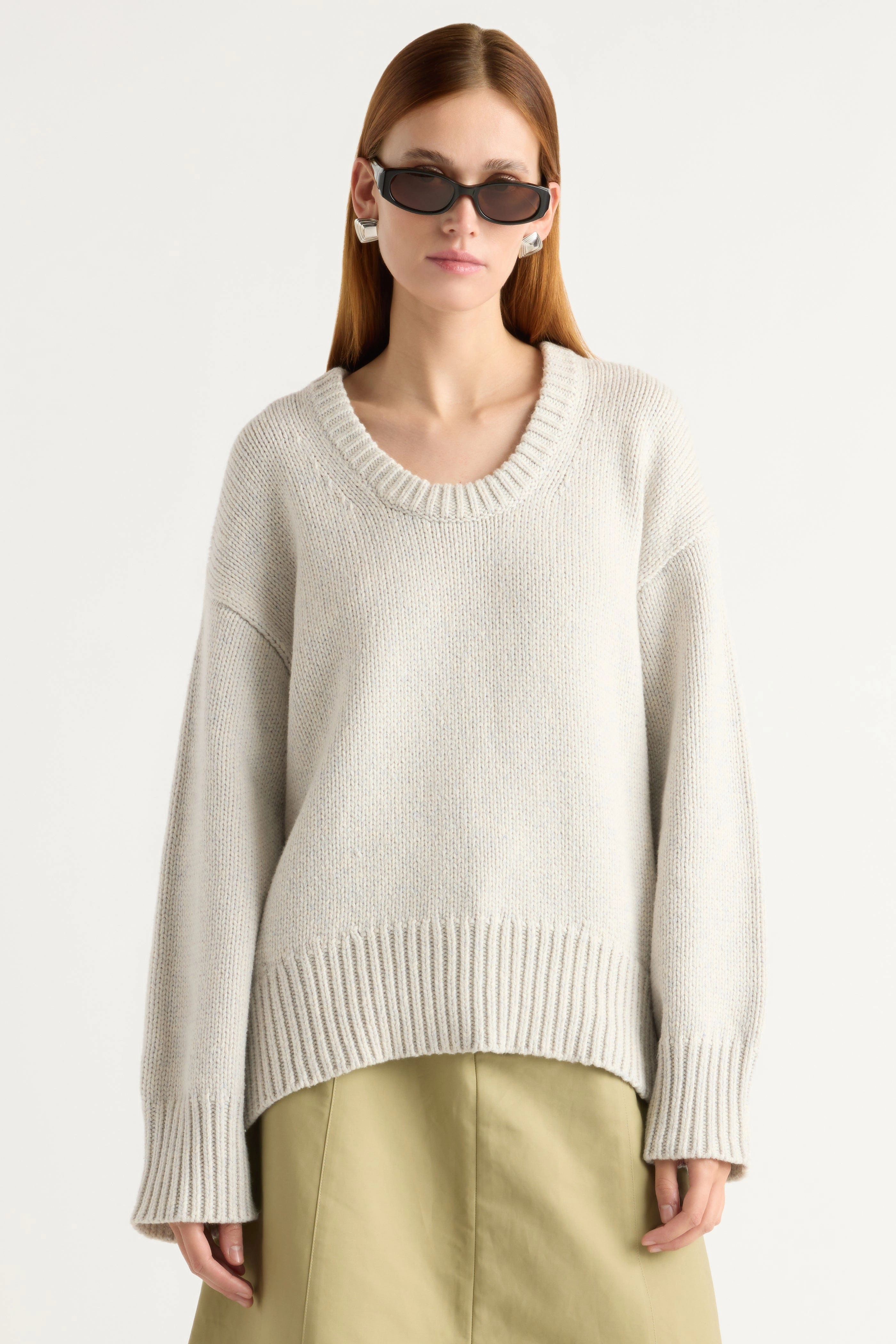 Archie Deep U-Neck Sweater Stretchable Fabric Minimalist Fit