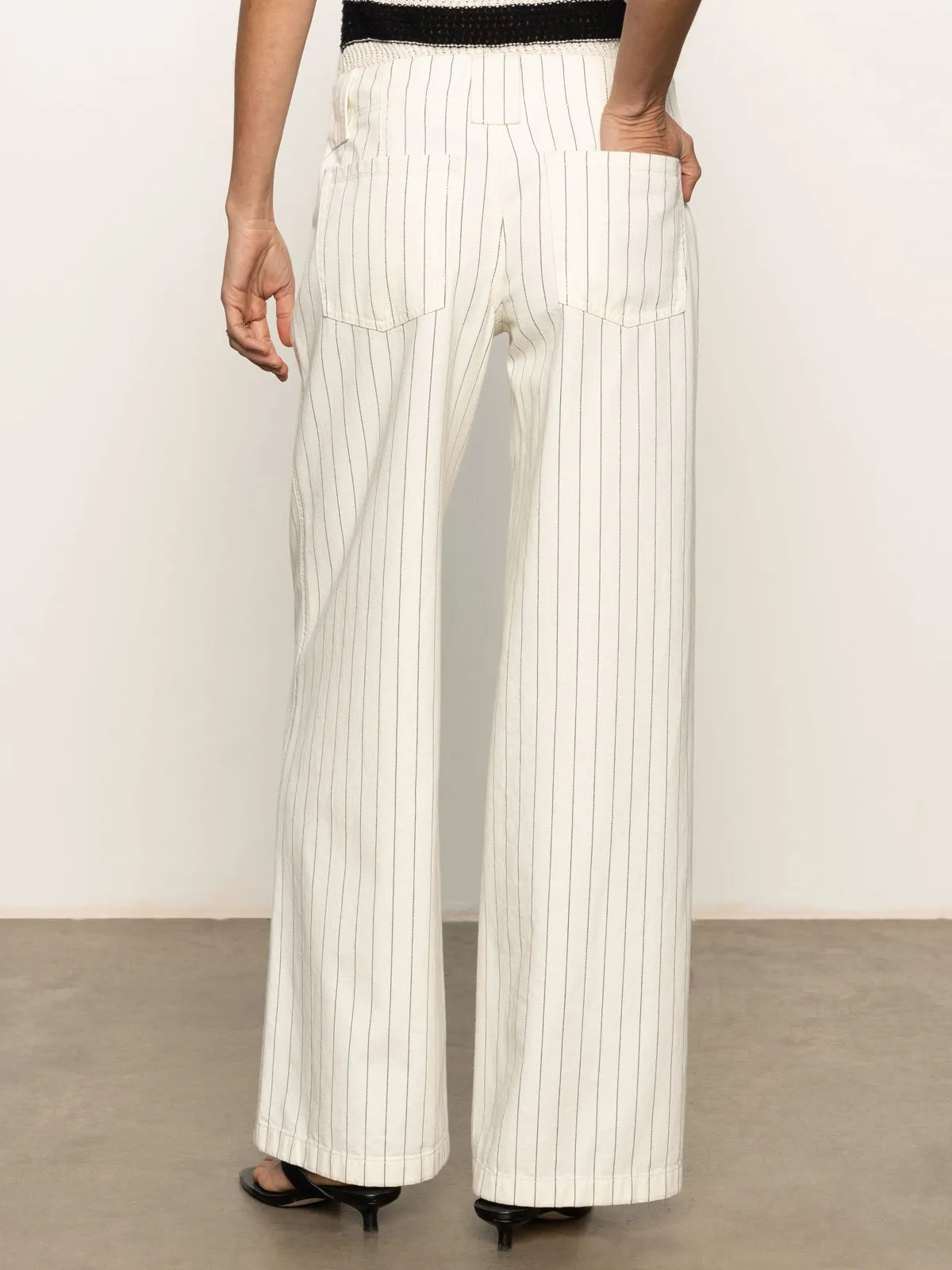 Dressy look Flexible Gusset Design Arden Wide Leg Jeans Bleached White Pinstripe
