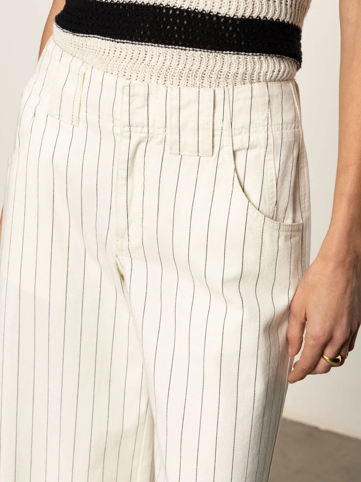 Arden Wide Leg Jeans Bleached White Pinstripe Abrasion resistant Easy Match