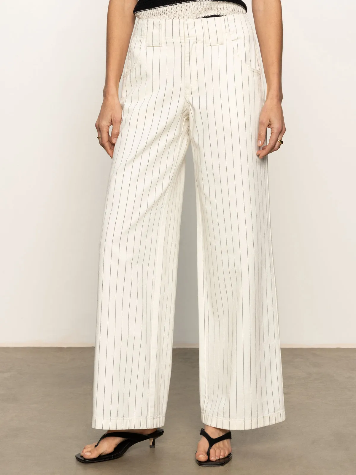 Seamless Waist Technology Arden Wide Leg Jeans Bleached White Pinstripe