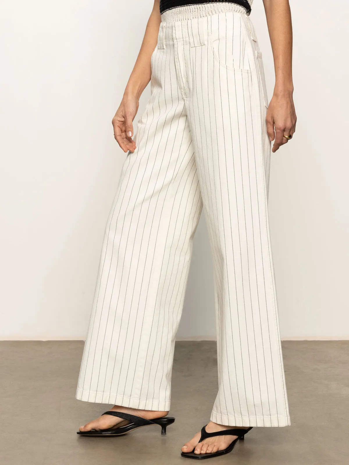 Arden Wide Leg Jeans Bleached White Pinstripe Packable Fit