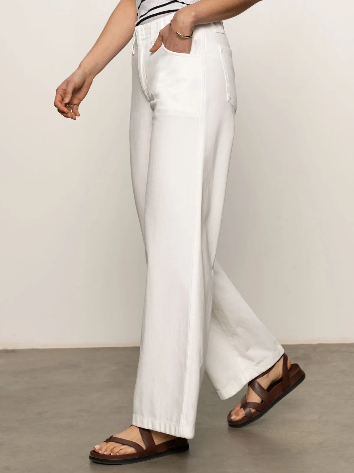Neutral Fit Tear Resistant Fabric Arden Wide Leg Jeans Brilliant White