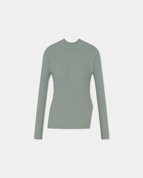 Gym Wear Airflow Ventilation Zones Arella - Fine Merino Rib Long Sleeved Top - Sage