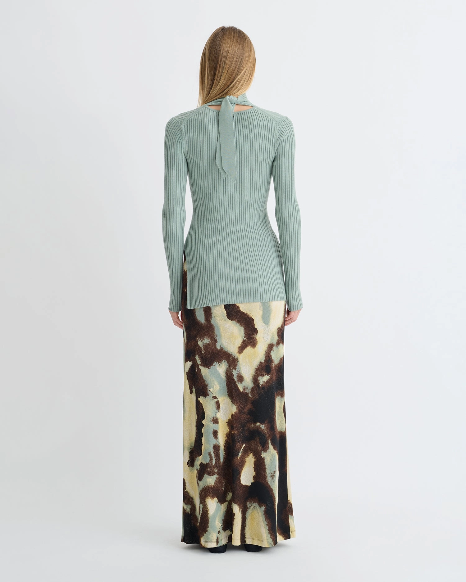 Basic Tee Arella - Fine Merino Rib Long Sleeved Top - Sage