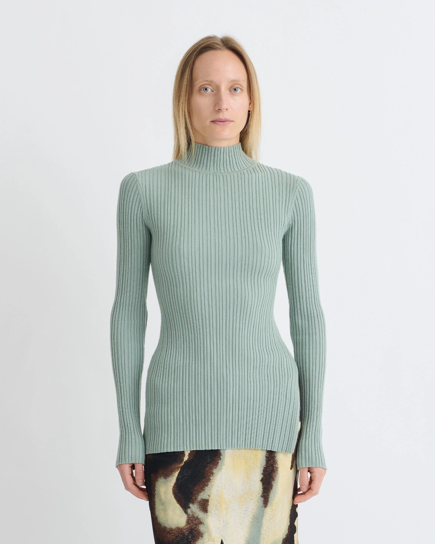 HeatSealed Seams Arella - Fine Merino Rib Long Sleeved Top - Sage