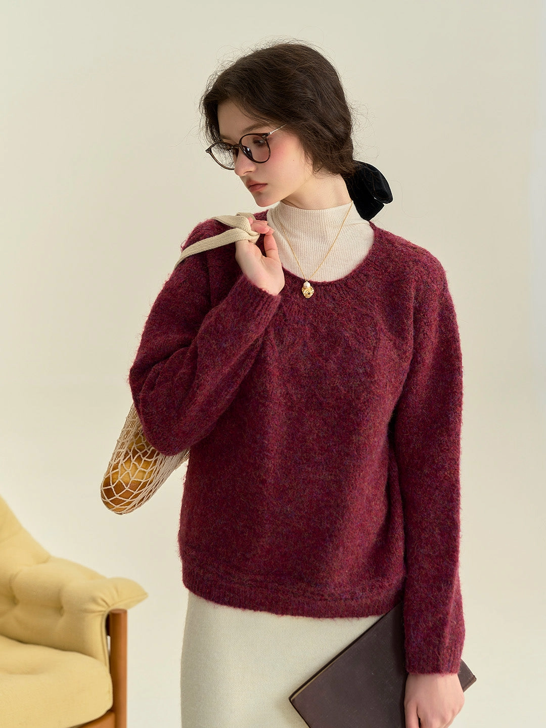 Fresh Warmth OdorResistant Fiber Arely Classic Round Neck Knitted Wool Sweater - Pink