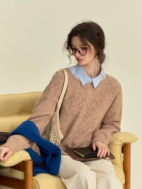 Arely Classic Round Neck Knitted Wool Sweater - Pink Casual Draping Elegant Look
