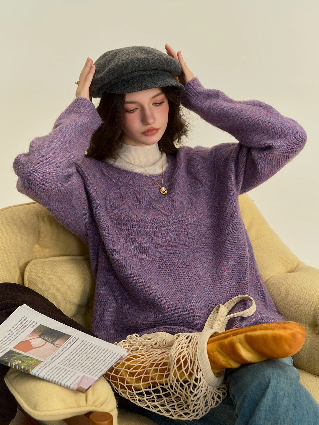 Arely Classic Round Neck Knitted Wool Sweater - Pink Sleek Surface