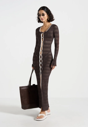 Aria - Pointelle Knit Cover Up - Brown/Cream Odor Control Technology