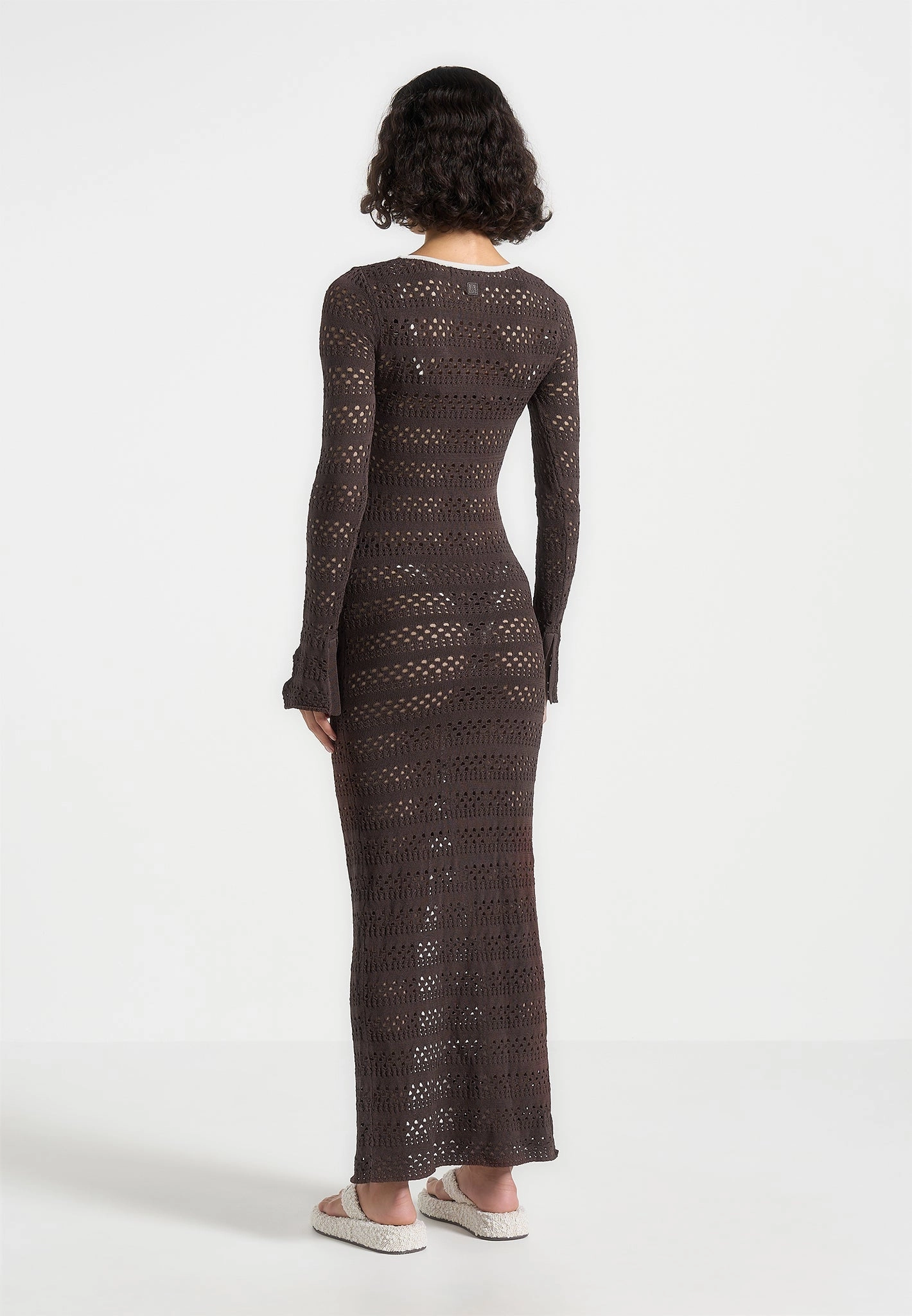 Aria - Pointelle Knit Cover Up - Brown/Cream Non Restrictive Cuff