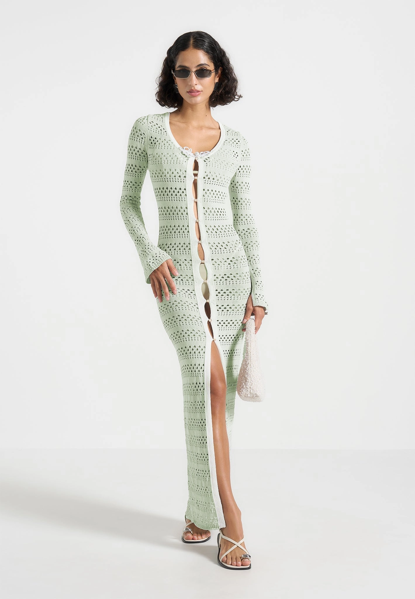 HighDensity Knit Aria - Pointelle Knit Cover Up - Sage/White