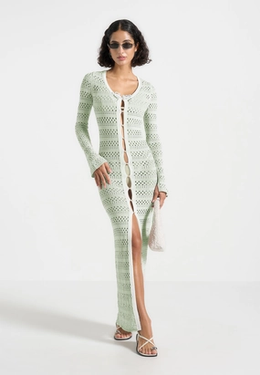 HighDensity Knit Aria - Pointelle Knit Cover Up - Sage/White