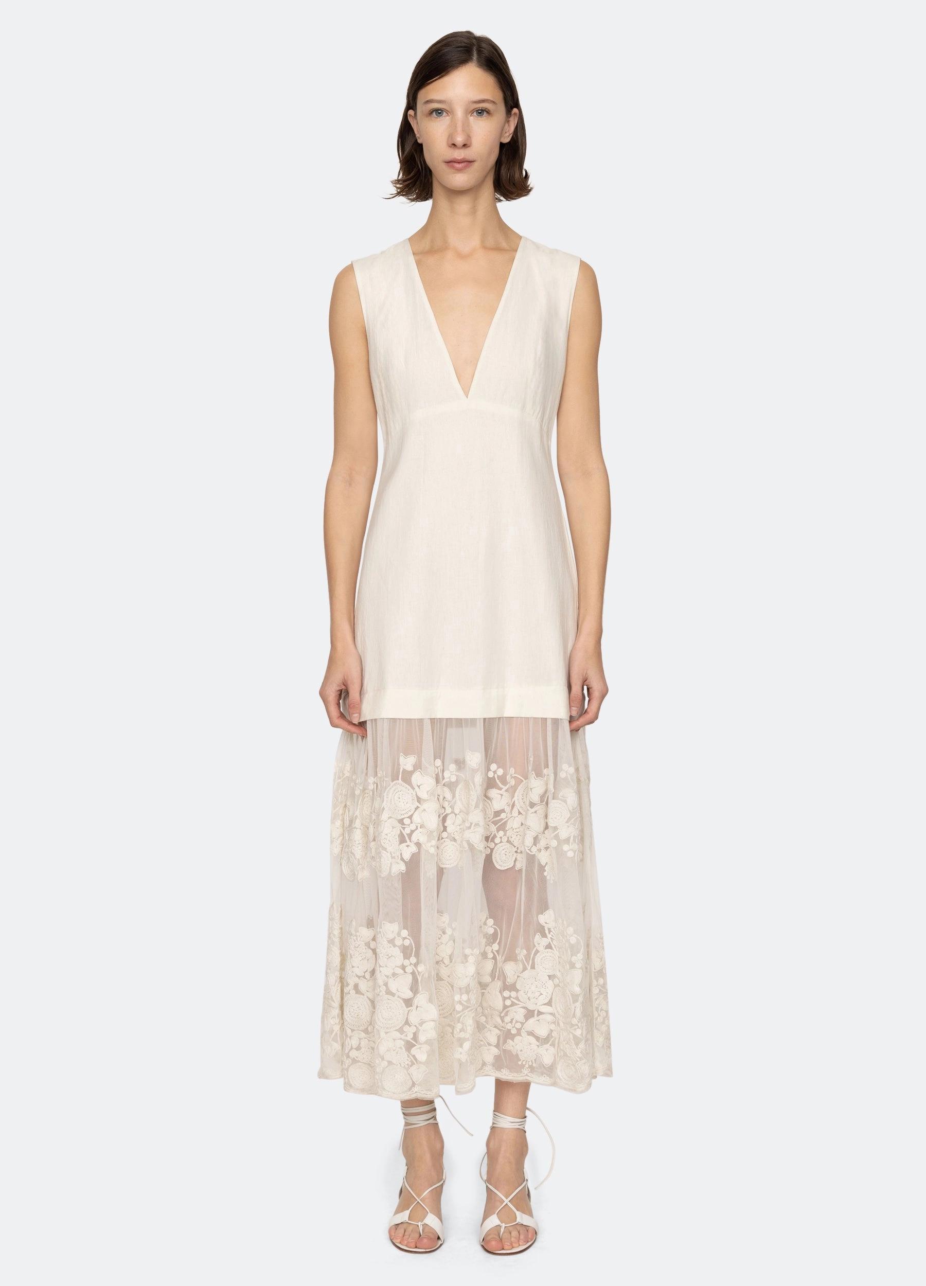 Puff-Sleeve Texture Softness Arielle V-Neck Dress