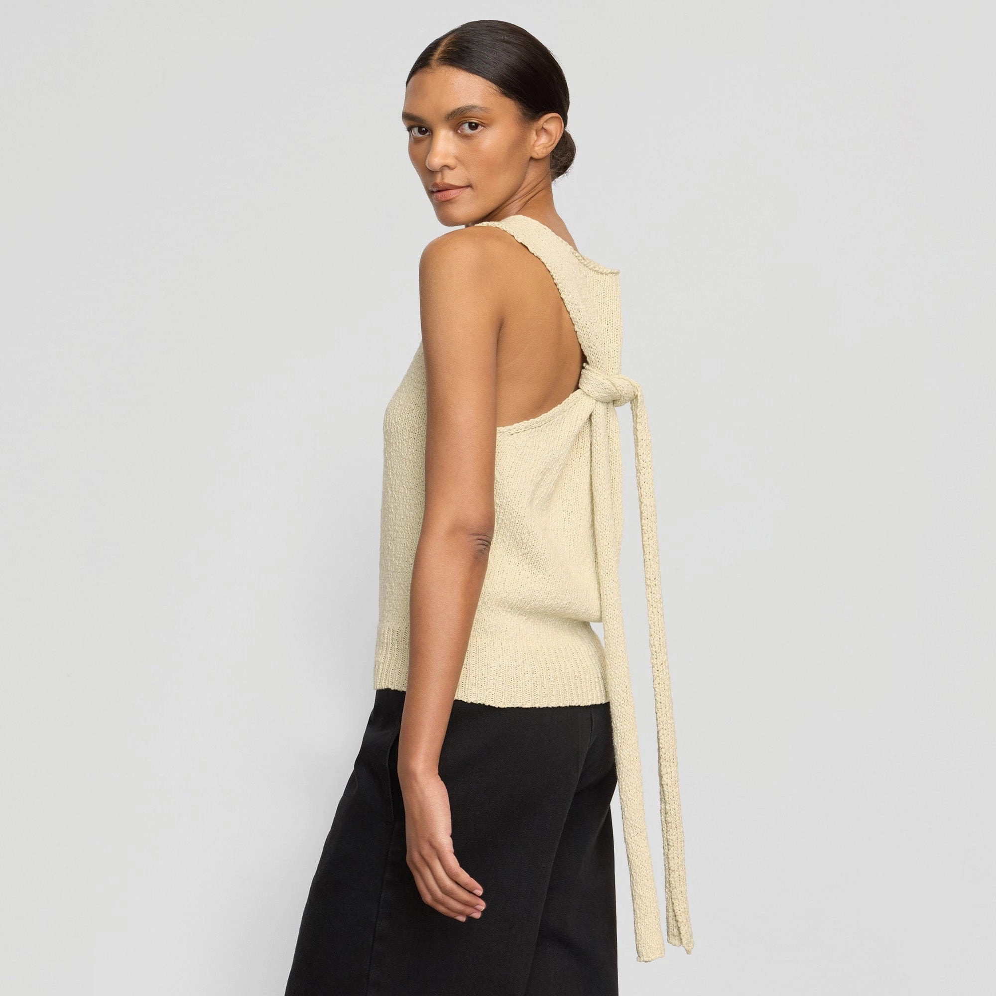 Quick Access Zipper Contoured Side Panels Arinna Tie-Racerback Organic Cotton Tank