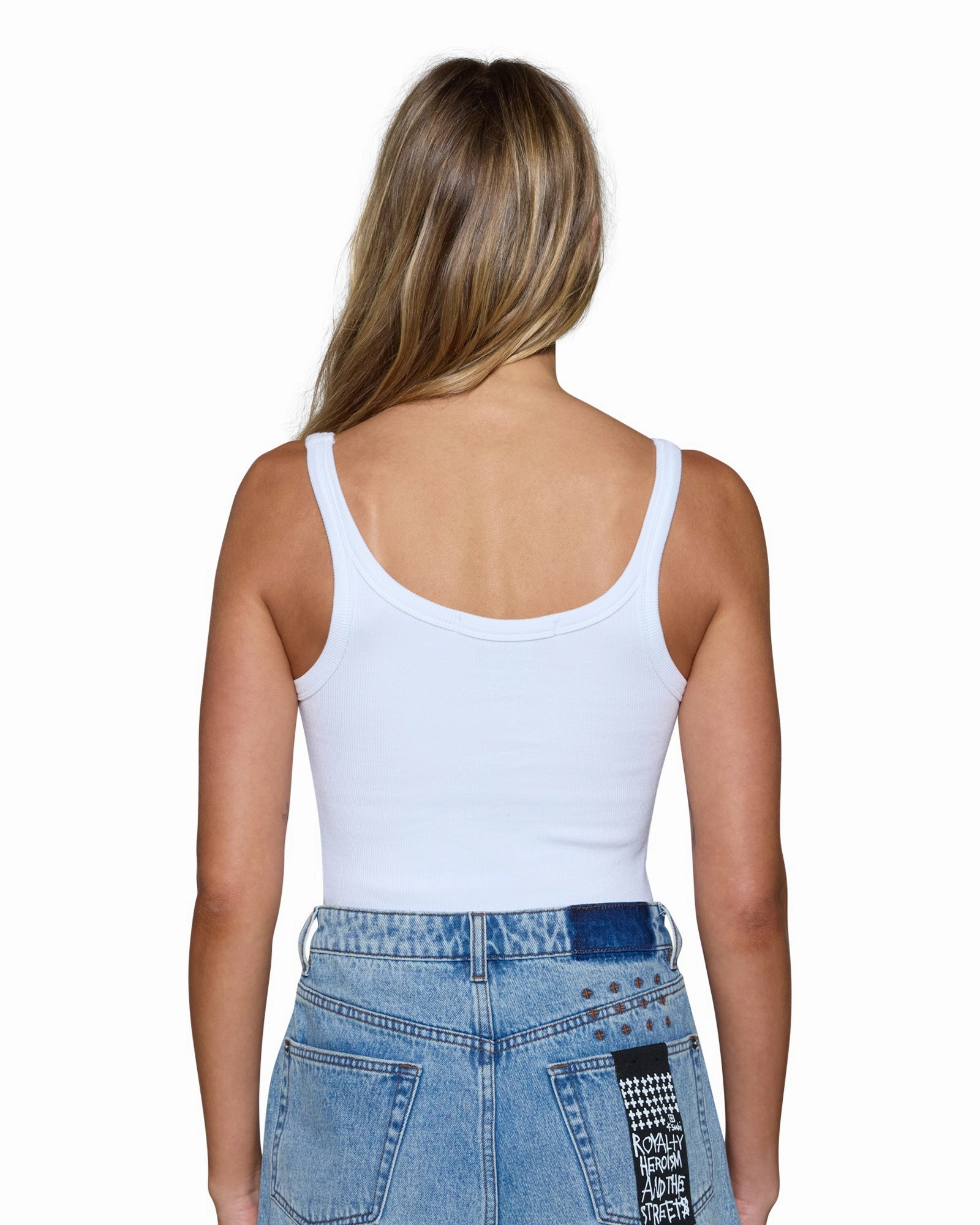 Non Restrictive Armhole Cut Double Stitched Hem ARISE TANK TOP WHITE