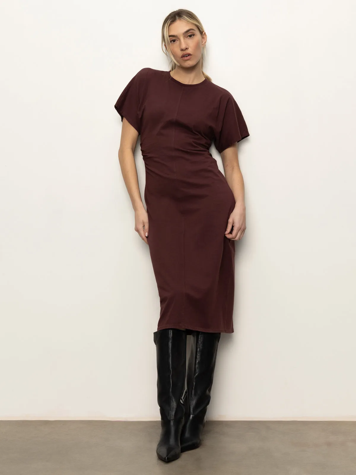 Cinched Waist T-Shirt Dress Chicory Bust-Enhancing