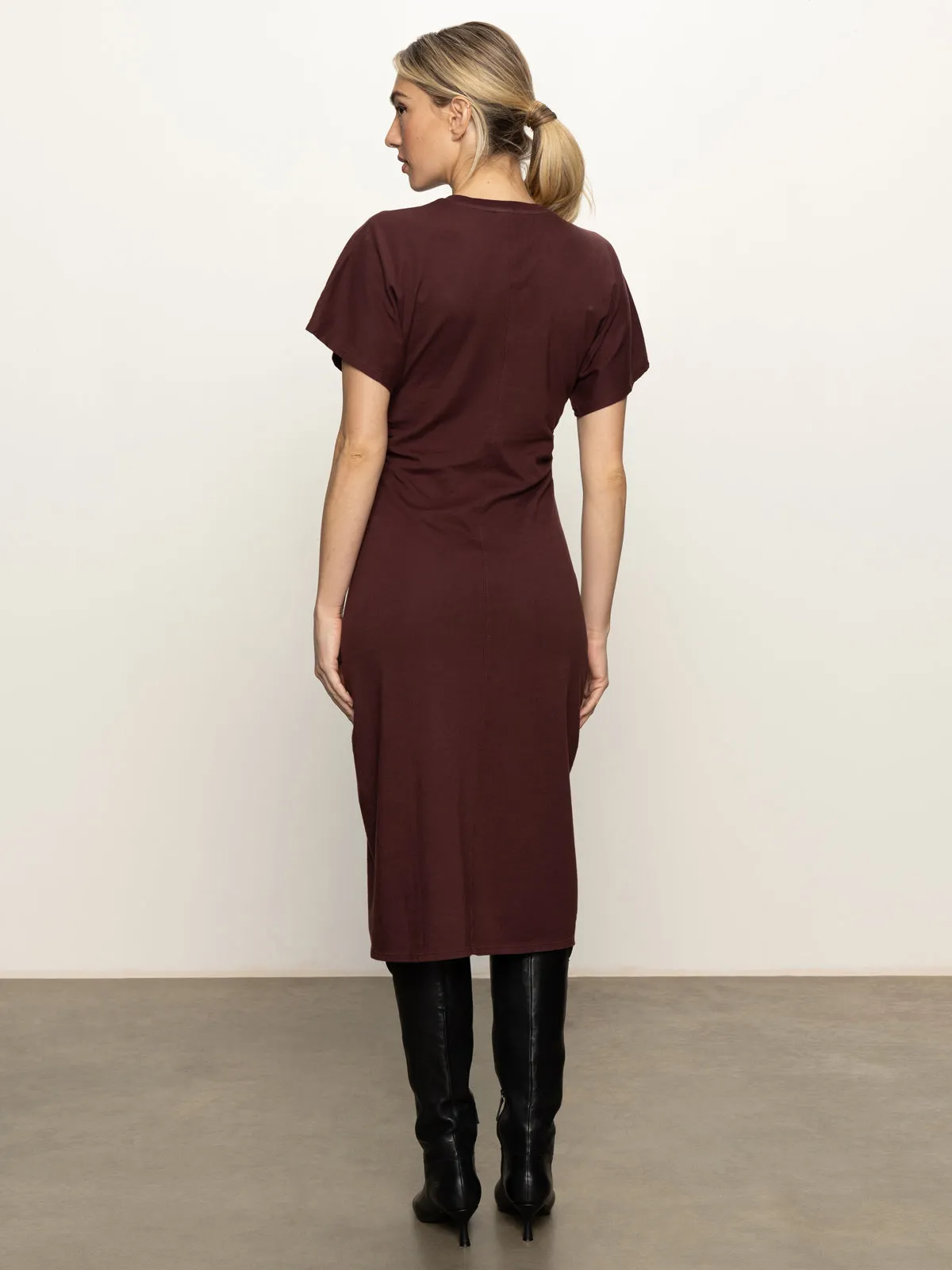 Urban Fit Side Pleats Cinched Waist T-Shirt Dress Chicory