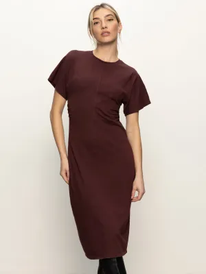 Elegant Waistband Cinched Waist T-Shirt Dress Chicory