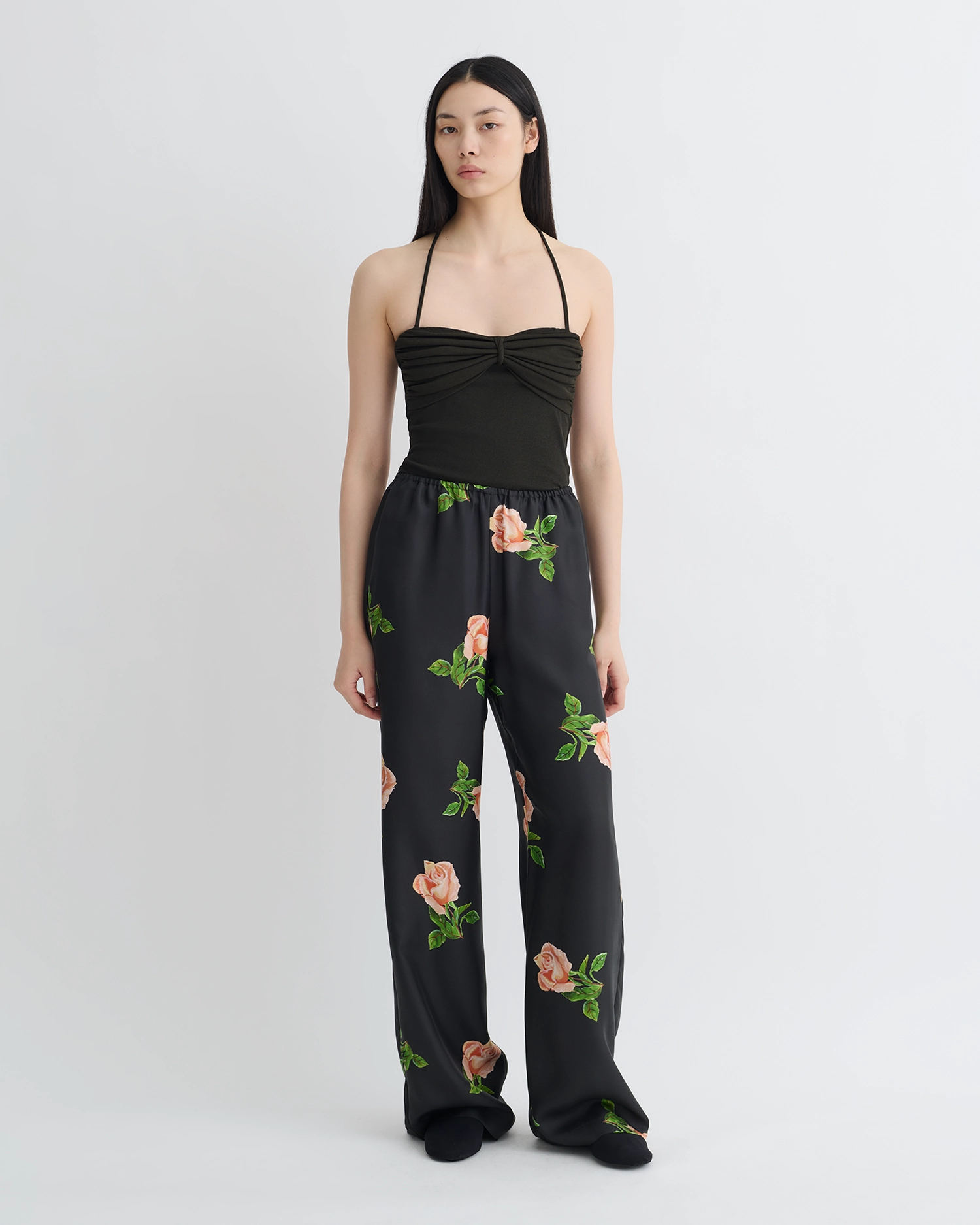 Thermal Regulating Arvenn - Printed Silk Twill Pants - Off Black/Roses