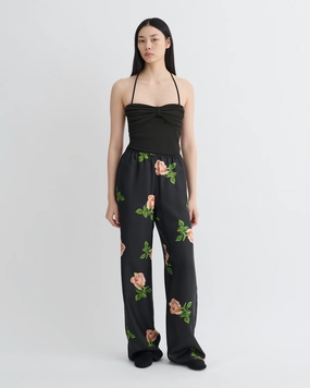 Thermal Regulating Arvenn - Printed Silk Twill Pants - Off Black/Roses