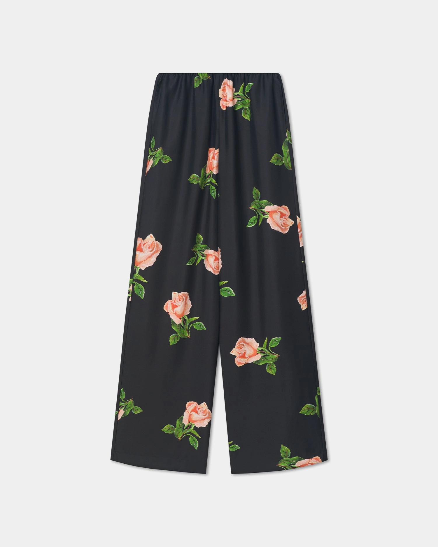 Arvenn - Printed Silk Twill Pants - Off Black/Roses Soft Lines Compression Support Lining
