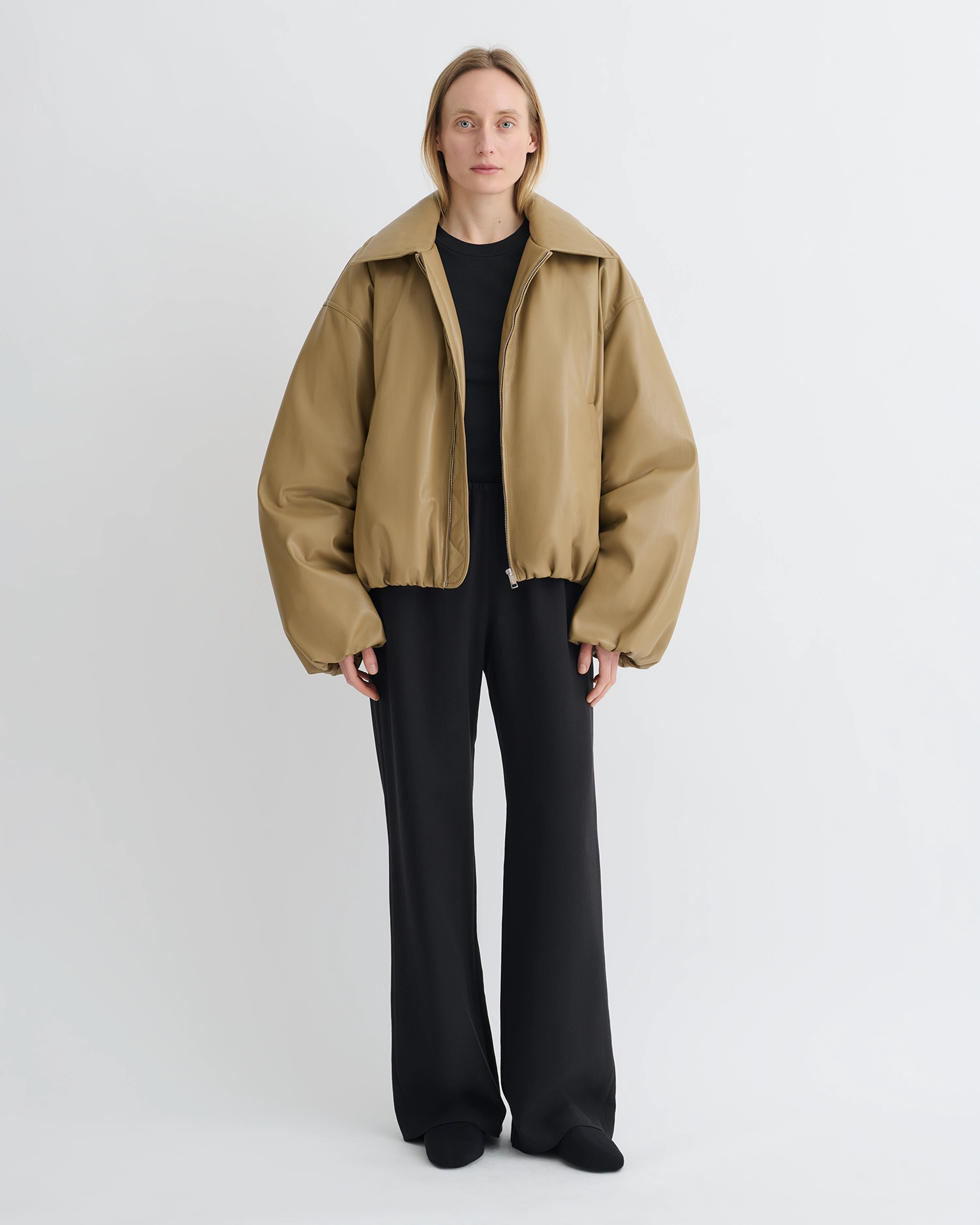 Asger - Padded Okobor? Alt-Leather Jacket - Muted Khaki Non-irritating