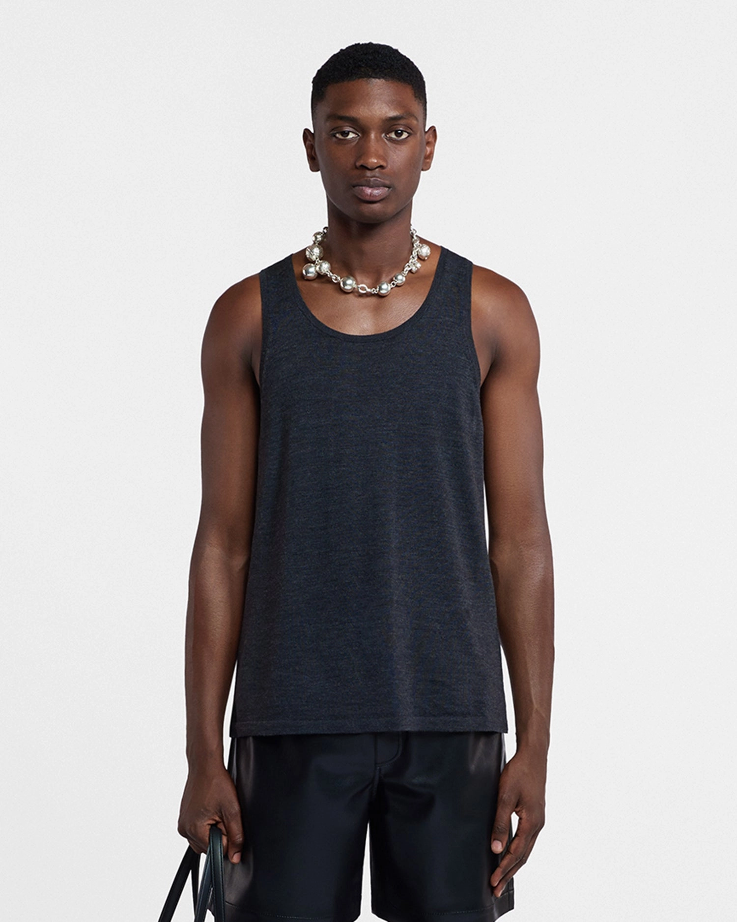 Asher - Merino Wool Tank Top - Charcoal Contrast Stitch Detailing