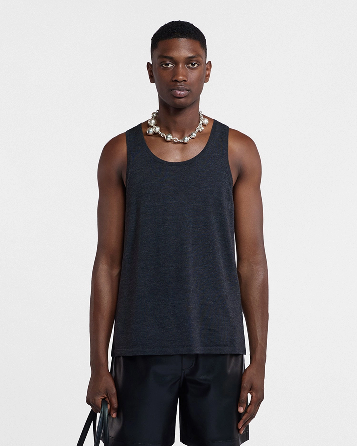 Asher - Merino Wool Tank Top - Charcoal Non Restrictive Collar