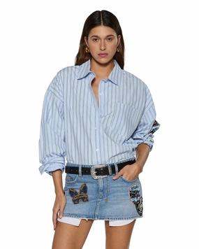 Reinforced Hem Stitching ASTRA LS SHIRT BLUE STRIPE BADGE