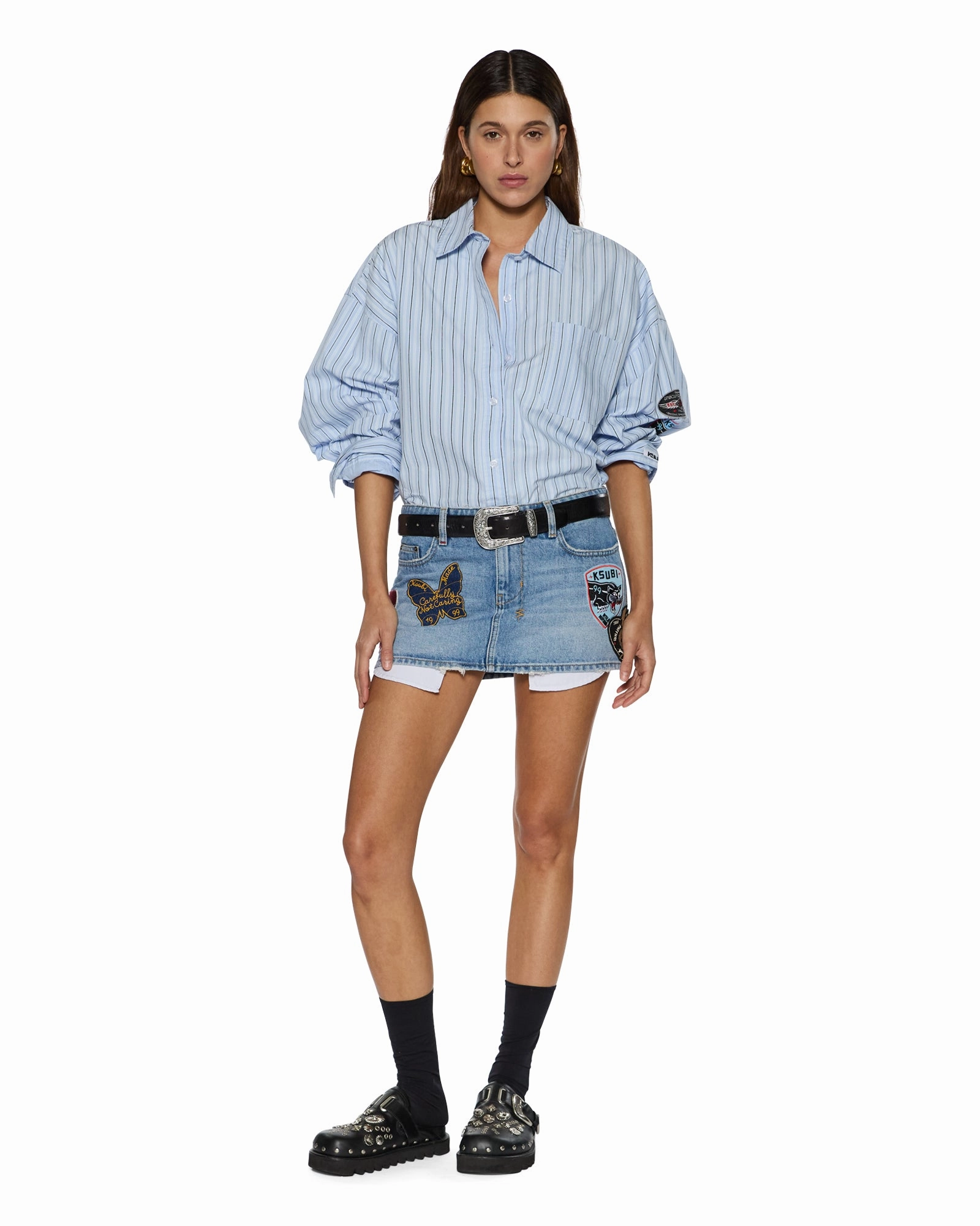 Summer Polo Snag Proof Weave ASTRA LS SHIRT BLUE STRIPE BADGE