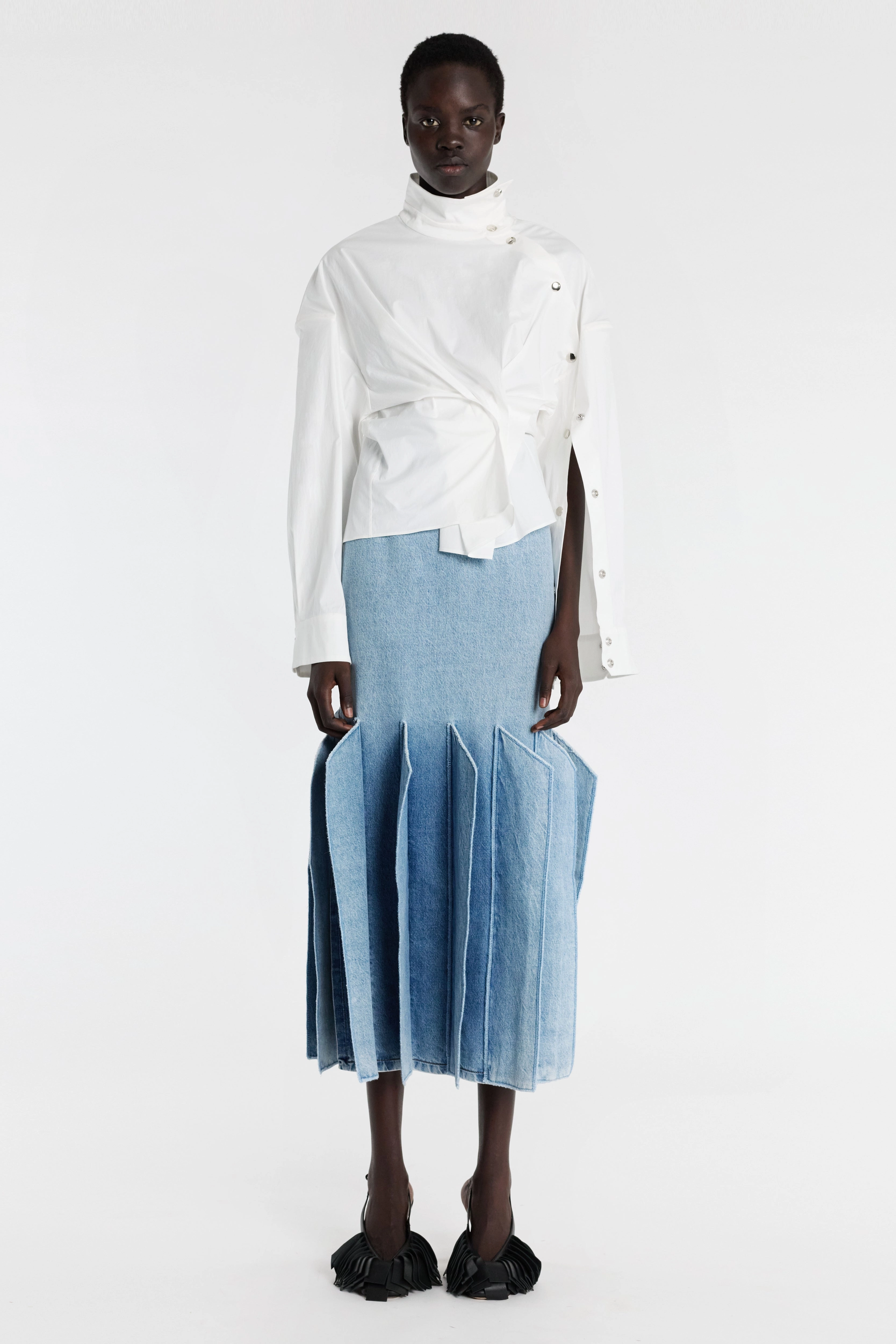 NeutralPalette Moisture Wicking Material Asymmetric Collar Shirt White