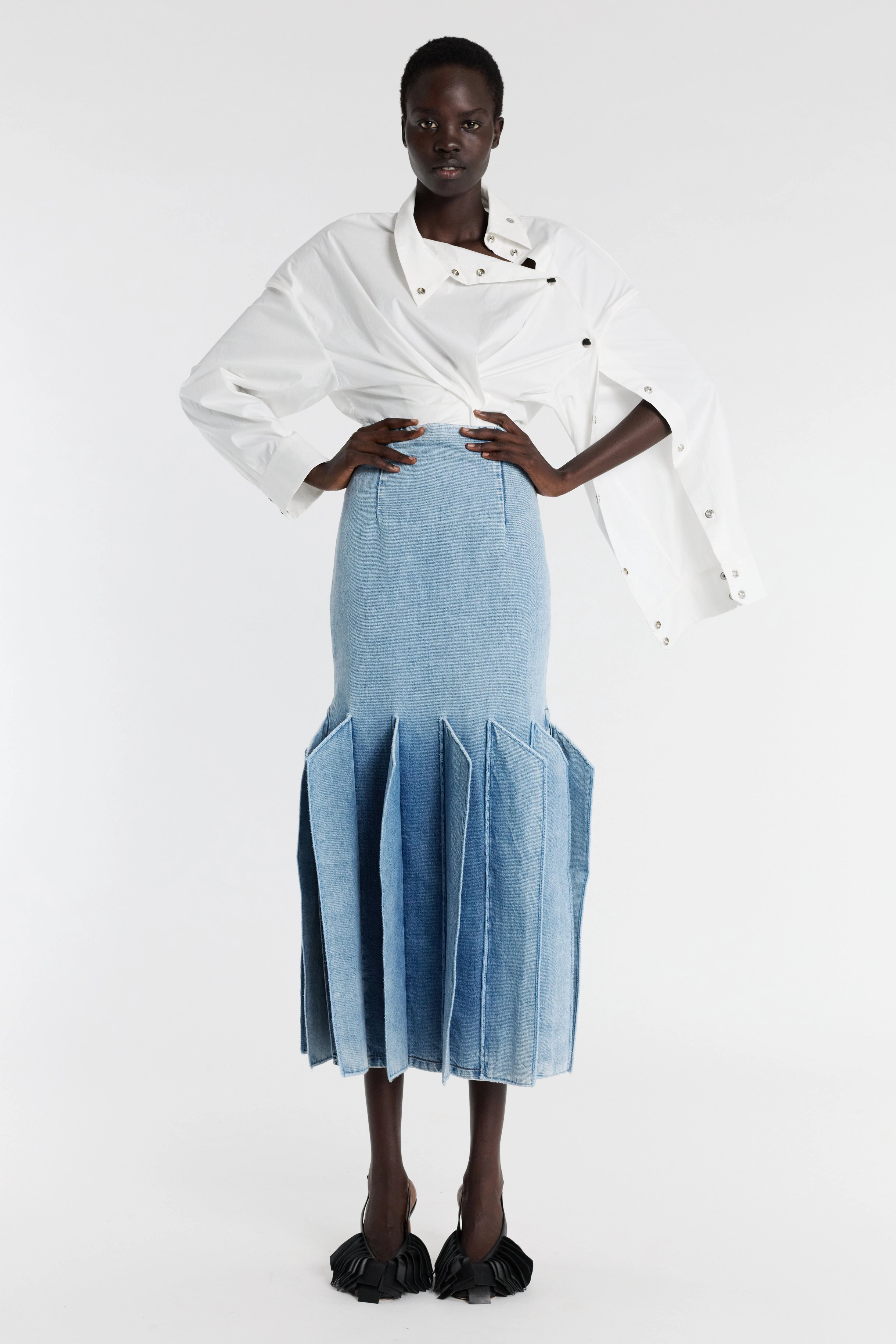 Rolled Hem Finish Asymmetric Collar Shirt White