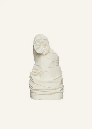 Asymmetrical strapless rose dress in cream