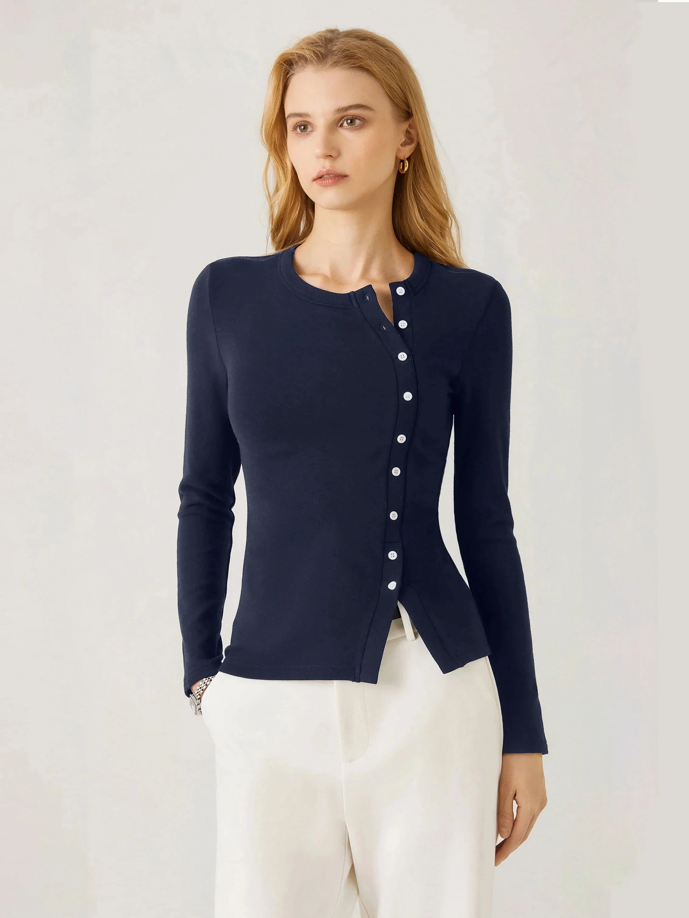 Asymmetrical Placket Top HiddenZipper