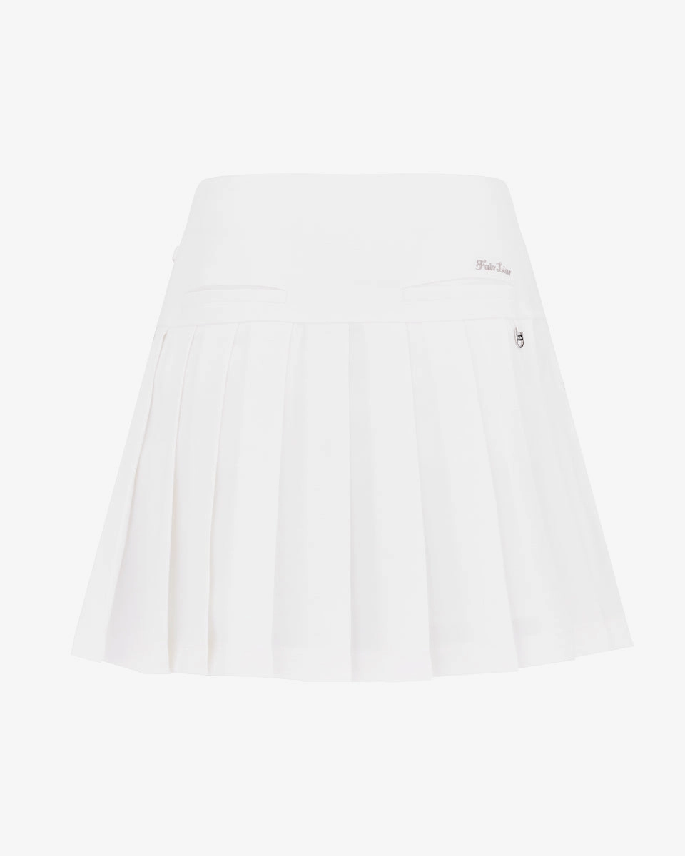 No Wrinkle Tangle Free Cuffs Asymmetrical ribbon pleated skirt - White
