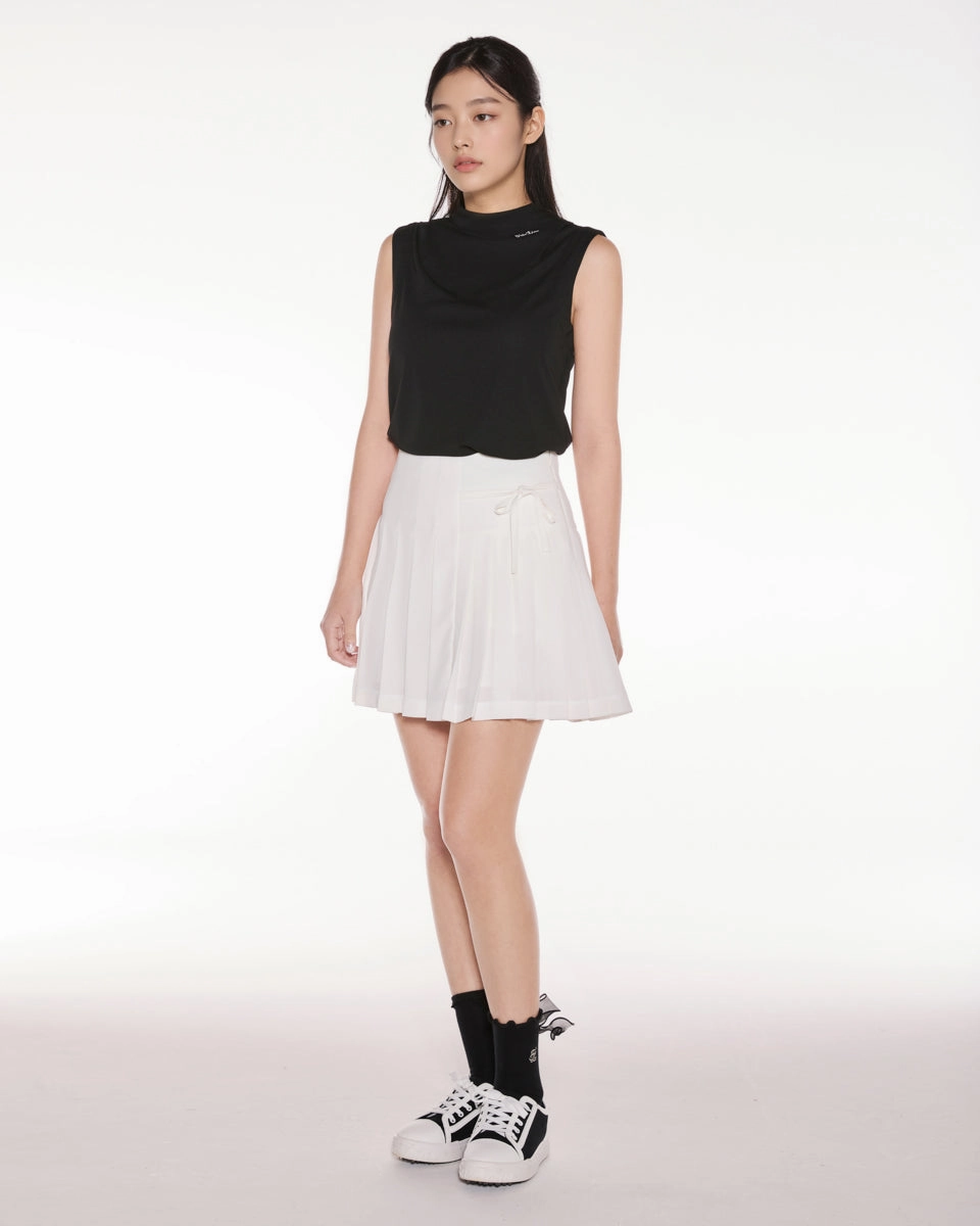 AbrasionGuardTape Asymmetrical ribbon pleated skirt - White