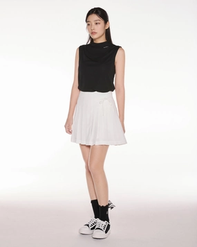 AbrasionGuardTape Asymmetrical ribbon pleated skirt - White