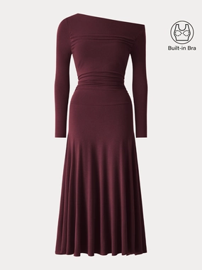 Eco friendly materials Asymmetrical Shoulder Side Ruched Ankled Maxi Dress