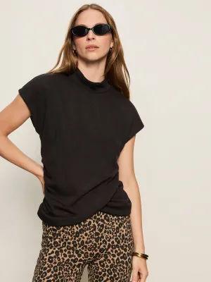 Soft and Cozy Draped Sleeveless Mock Neck Top Black