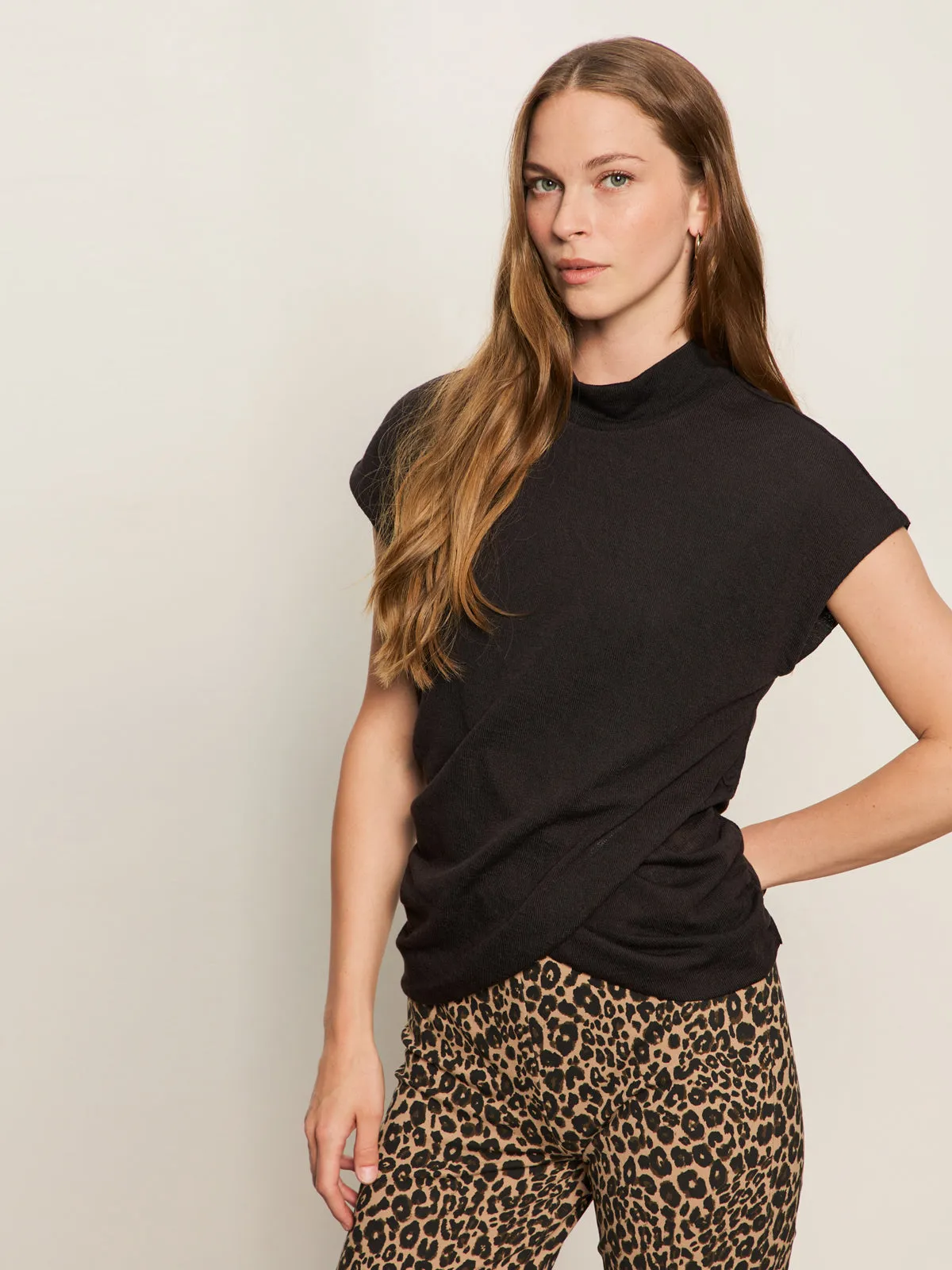 On-the-Go Comfort Casual Comfort Look Draped Sleeveless Mock Neck Top Black