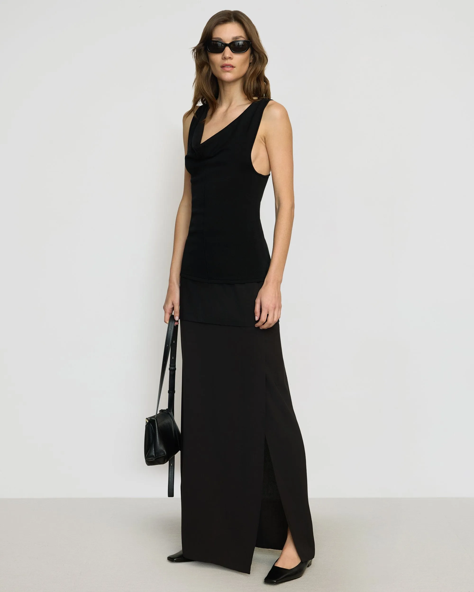 Augusta Tiered Maxi Skirt urban scene Knitted Fabric