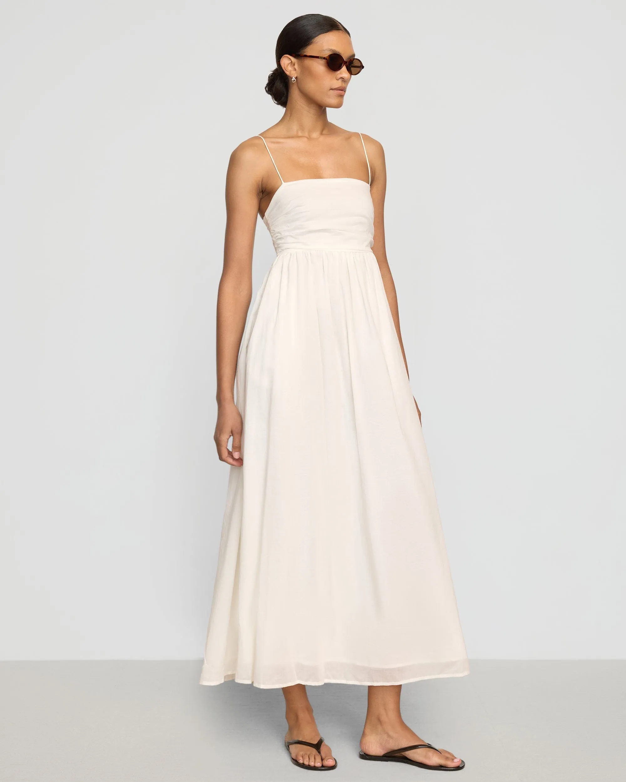 Fall Inspired Aurora Ruched Organic Cotton Maxi Dress