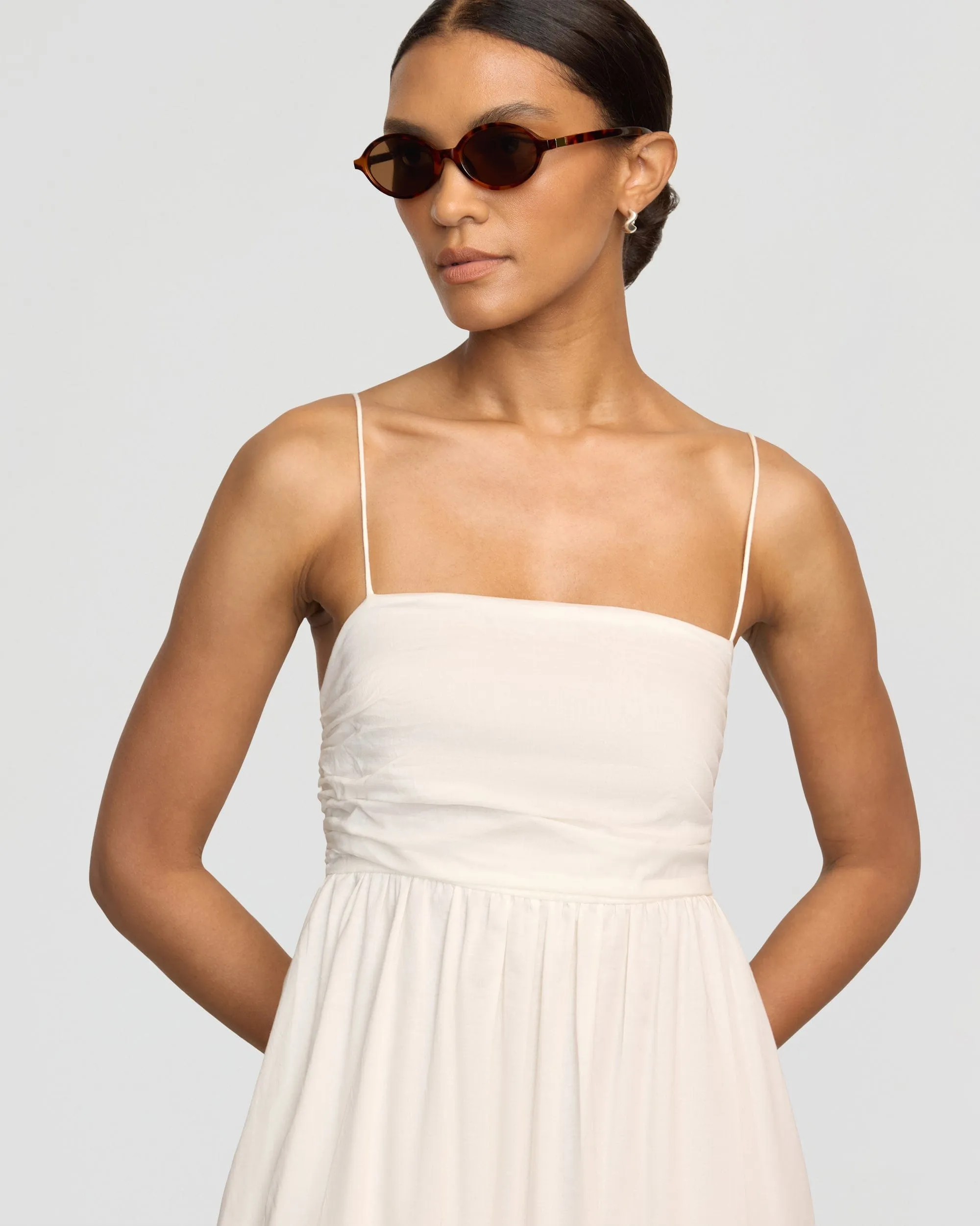 Aurora Ruched Organic Cotton Maxi Dress Pink Glow Refined Mood