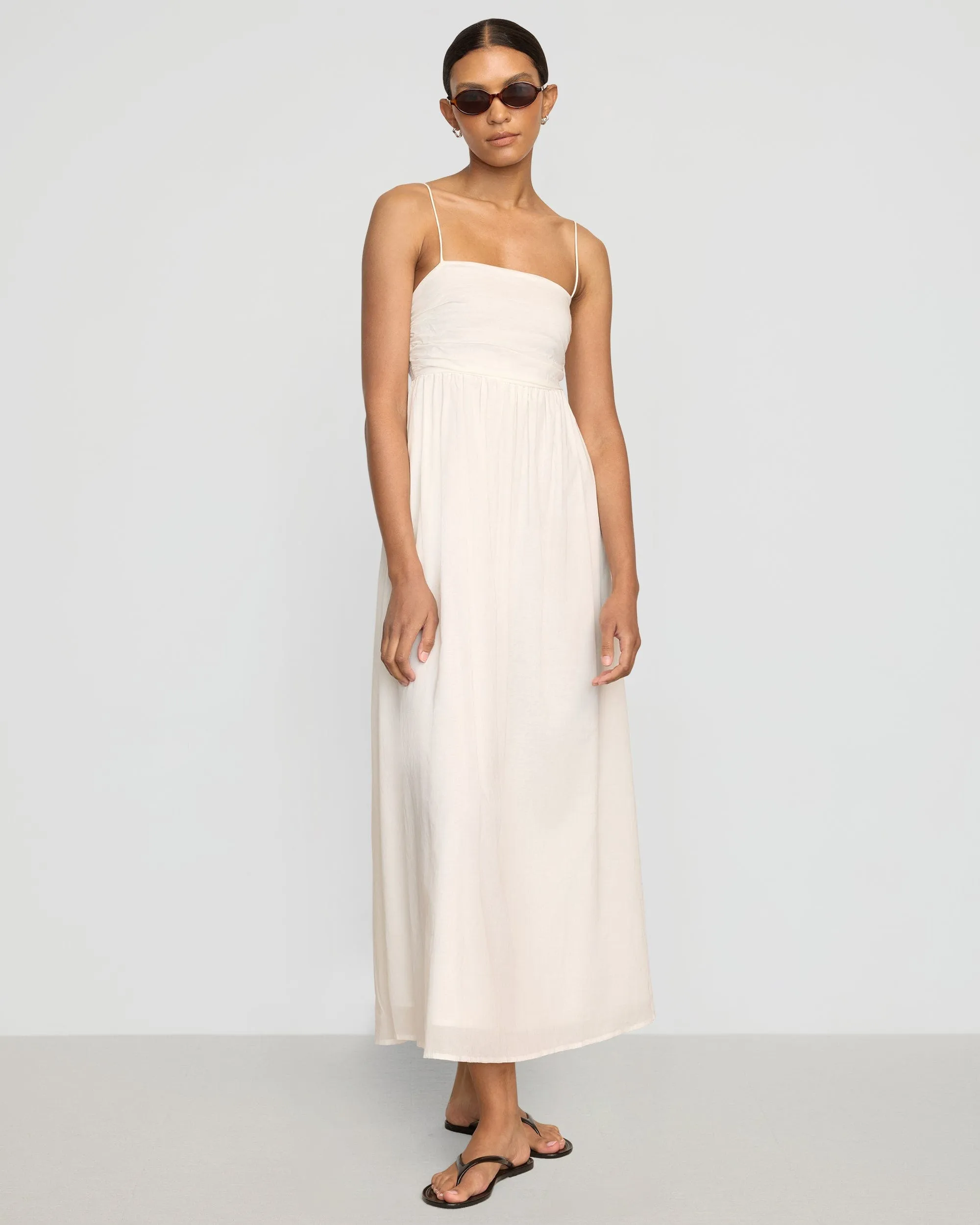 Sleek Appearance Easy Pairing Aurora Ruched Organic Cotton Maxi Dress