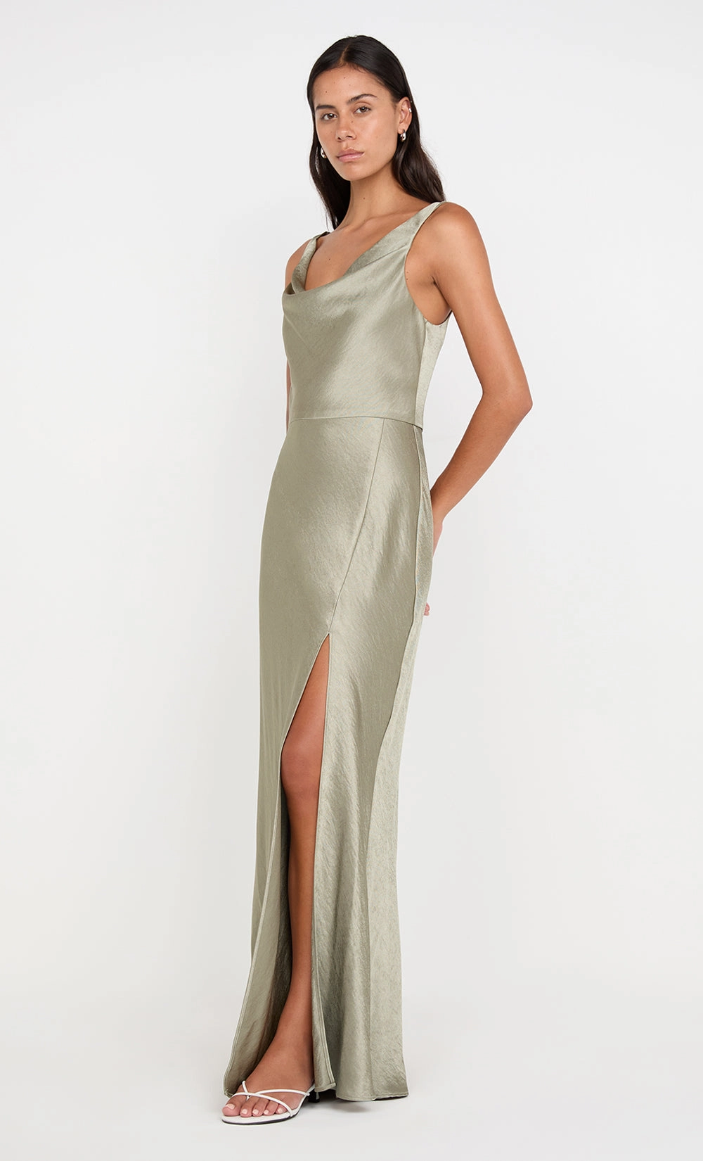 Cotton Skin AUSTEN COWL NECK MAXI DRESS - SAGE