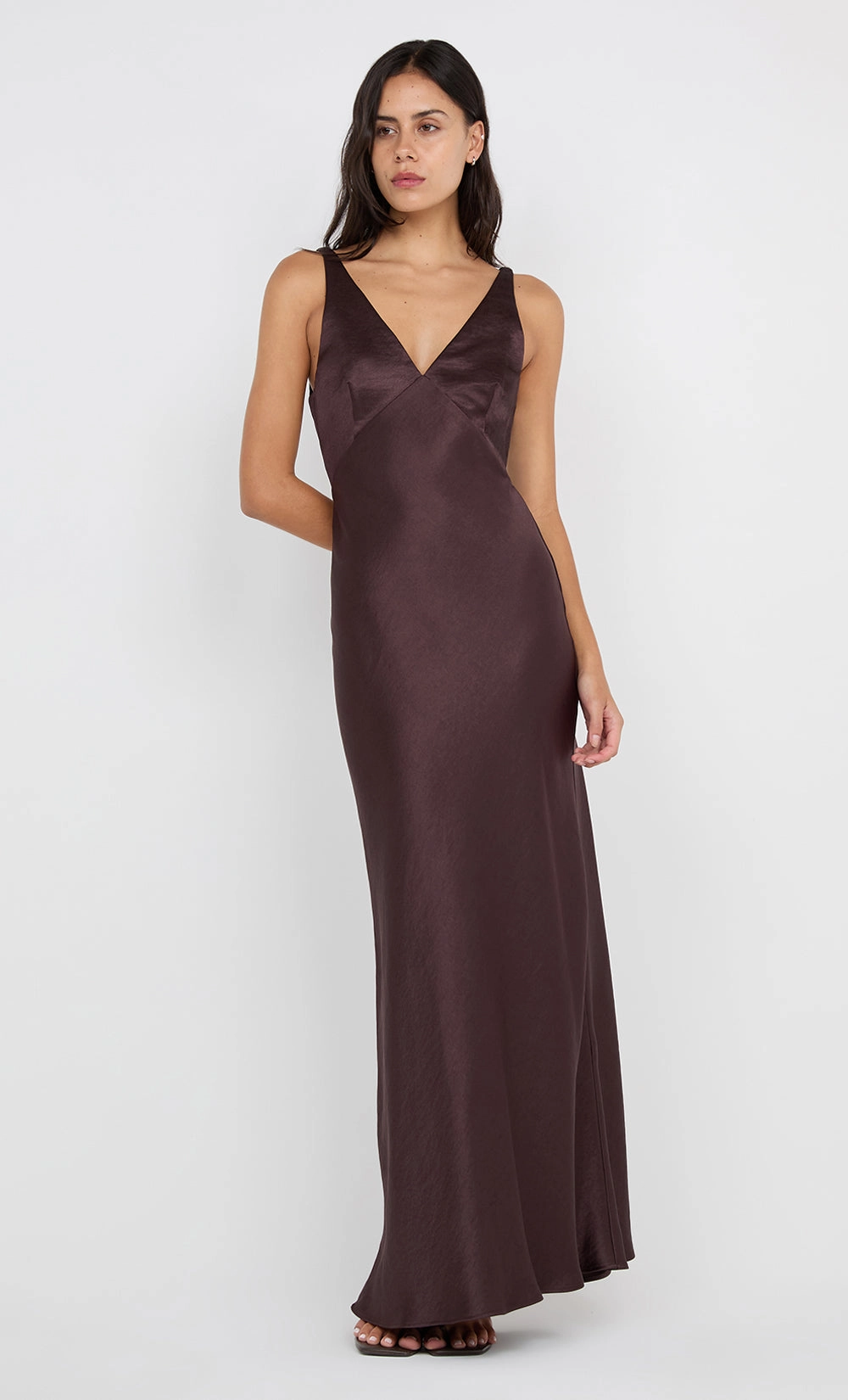 AUSTEN V NECK MAXI DRESS - DARK CHOCOLATE knee-length